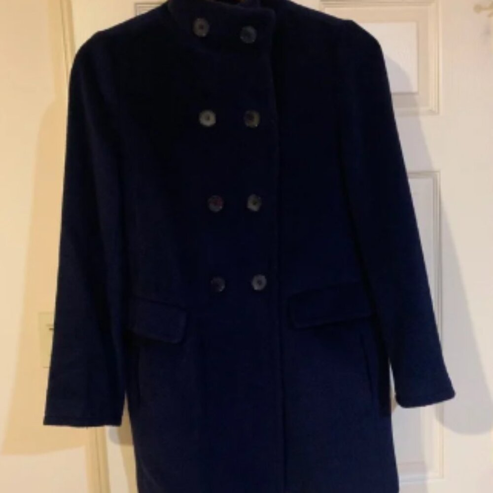 Talbots Navy Blue Lined Double Breasted Wool Blend Coat s 10
